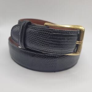 Torino Belt Mens 36 Black Ringmark Lizard Leather Brass Buckle Dress Casual USA